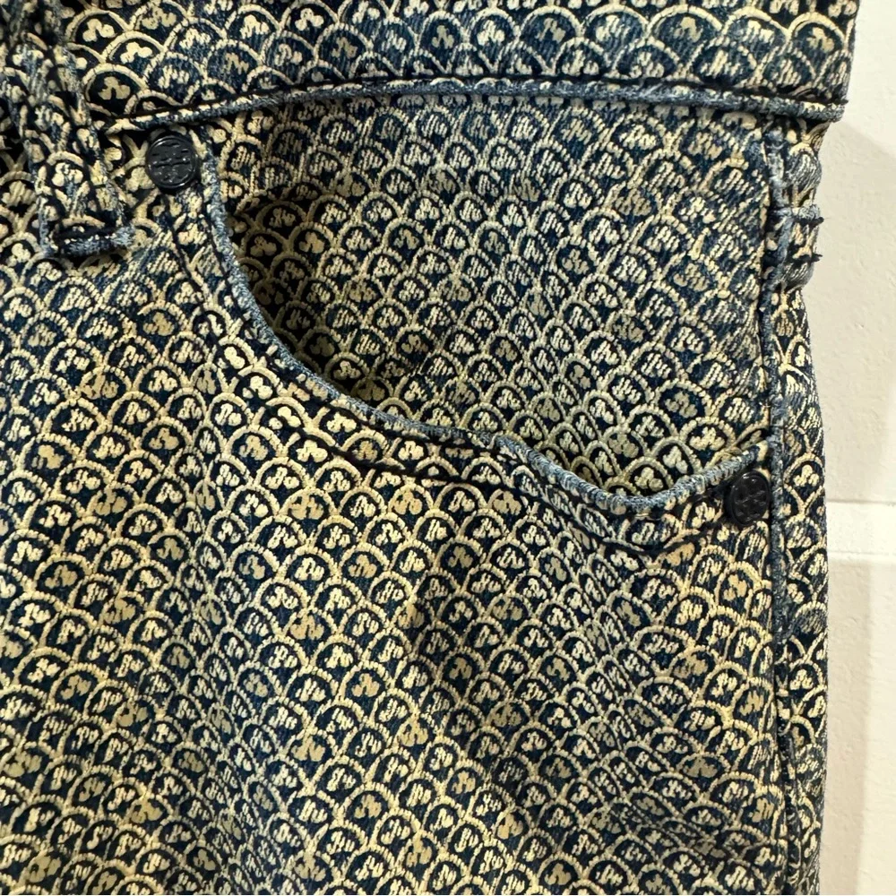 Tory Burch Gold Foil Peacock Print Super Skinny Denim Jean 29